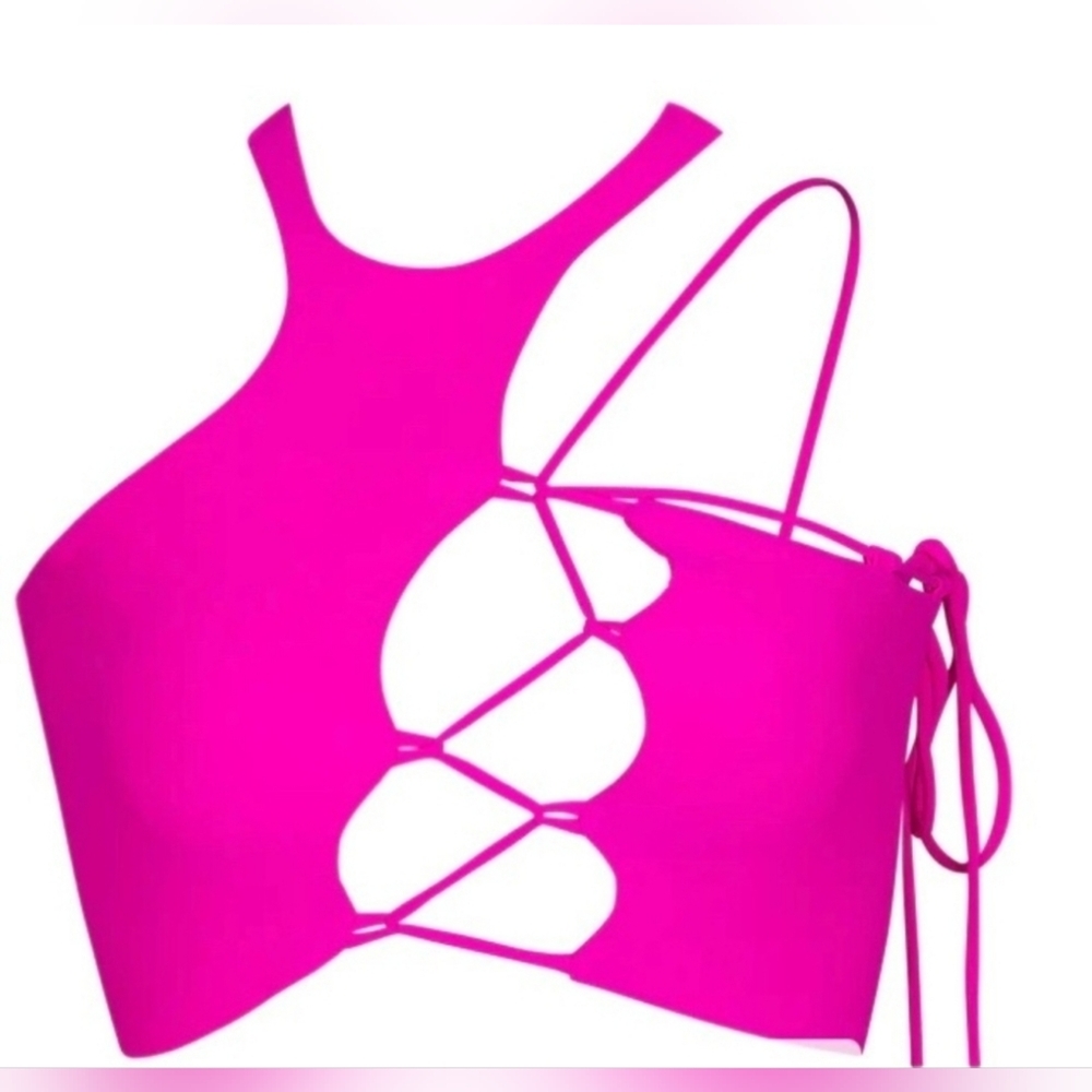 SKIMS LACE UP SUPER CROP TOP in Fuchsia 4X NWT